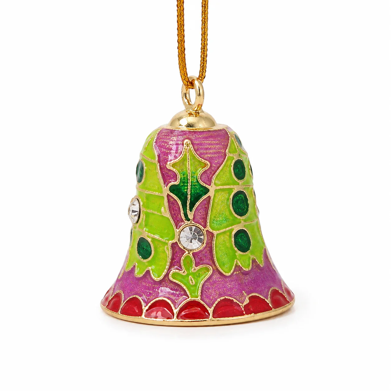 Green Floral Crystal Cloisonne-Style Bell Ornament