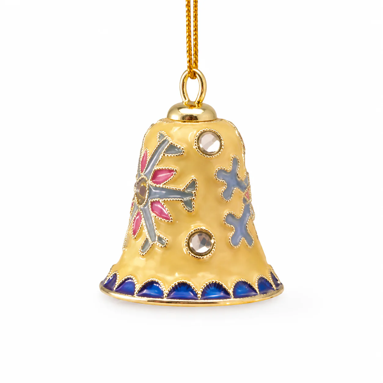 Gold Snowflake Cloisonne-Style Bell Christmas Ornament