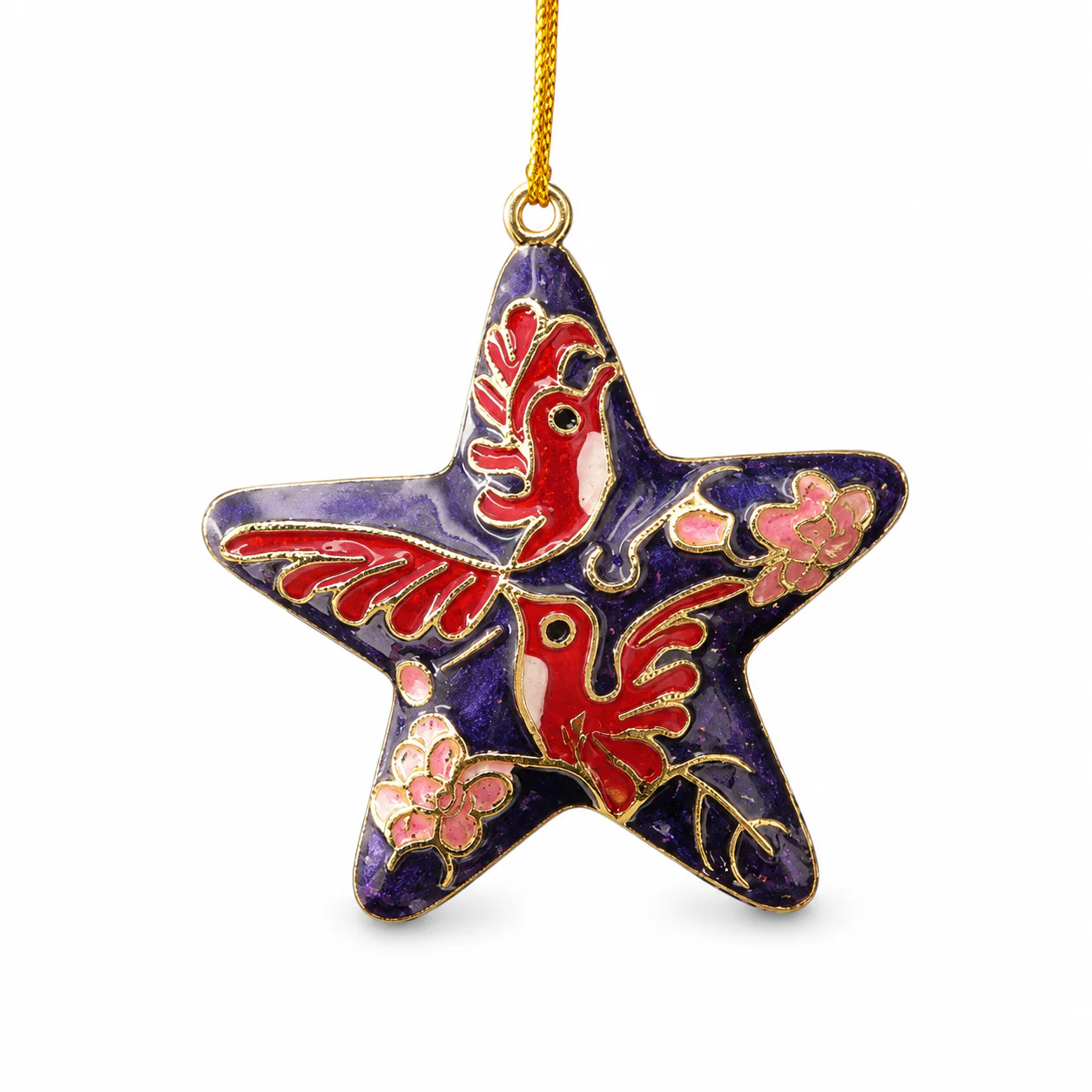 Purple Bird Cloisonne-Style Star Christmas Ornament