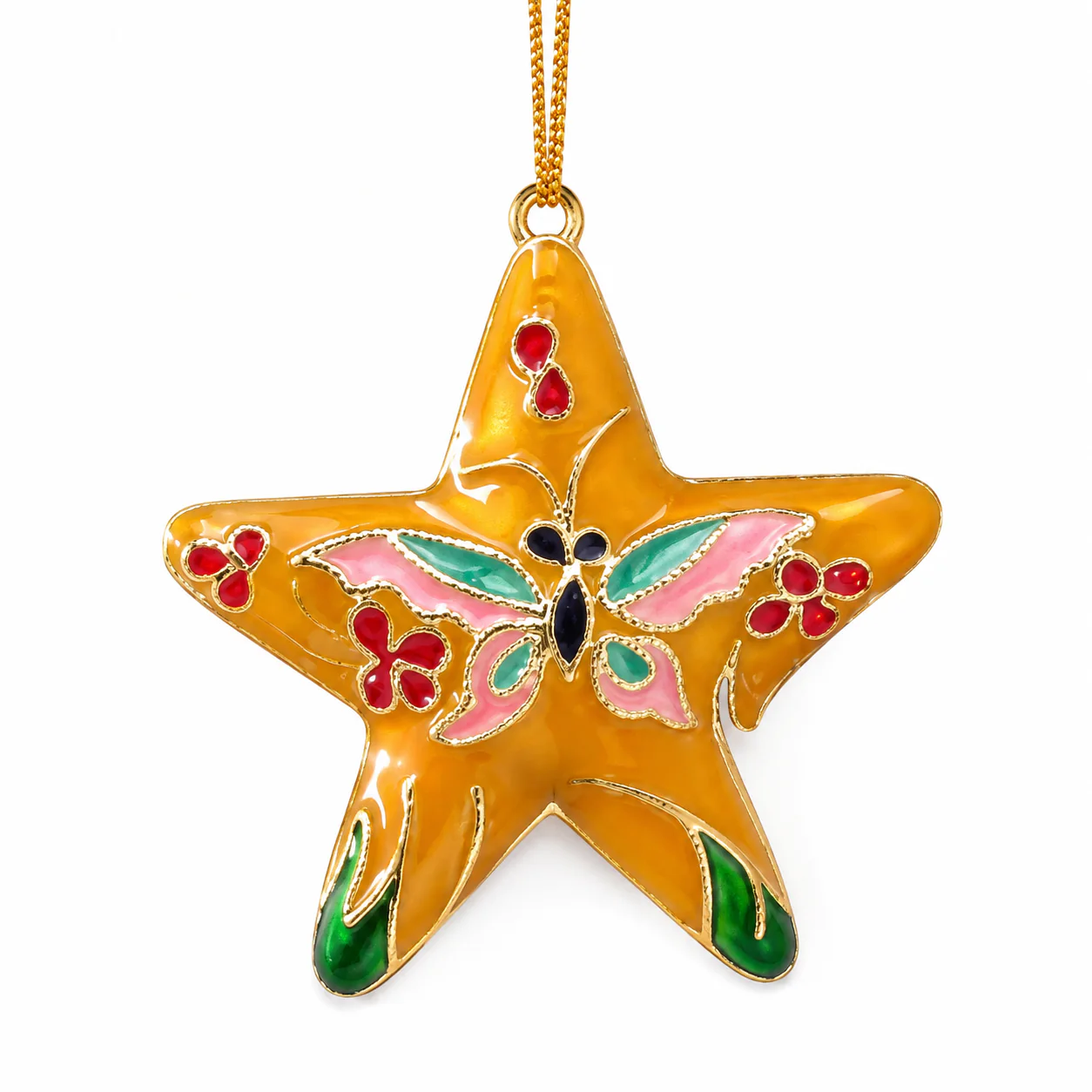 Orange Butterfly Cloisonne-Style Star Ornament