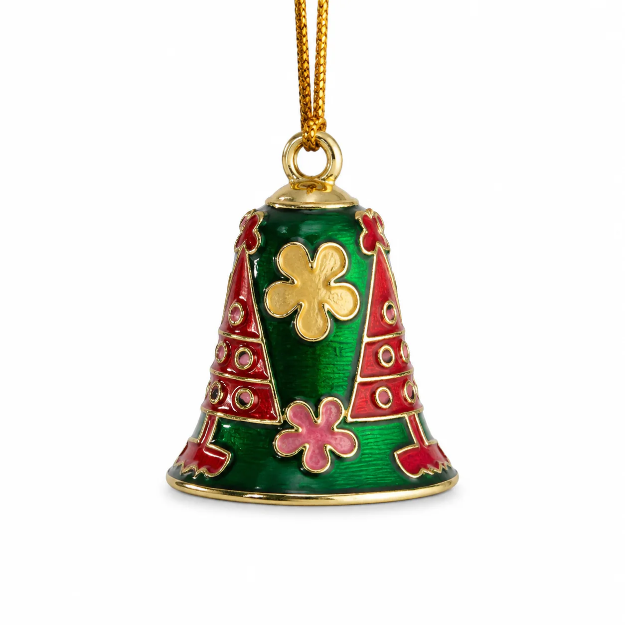 Green Christmas Tree Cloisonne-Style Bell Ornament