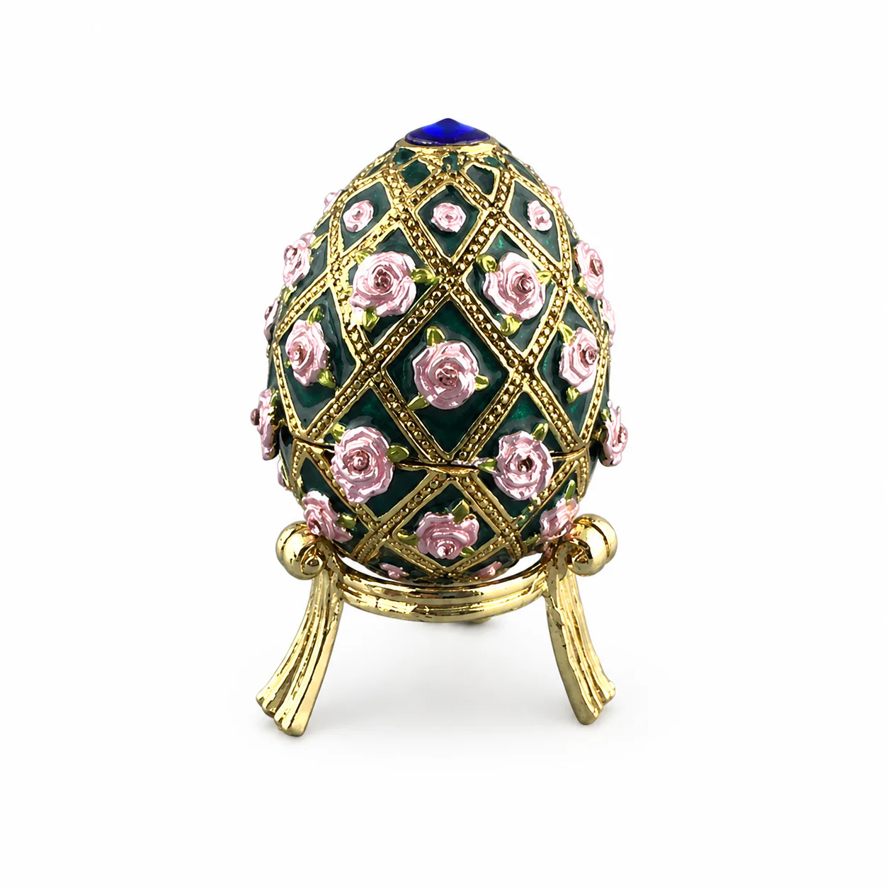 Dark green rose trellis crystal egg in a timeless floral design