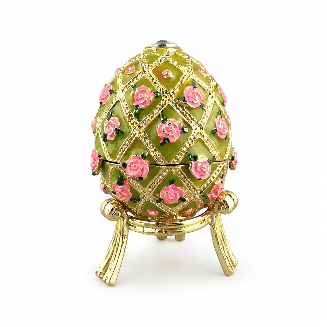 Rose Trellis Crystal Floral Egg Trinket Box