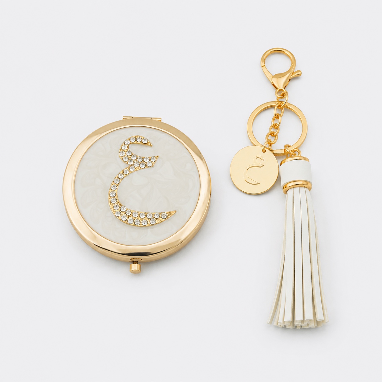 Gold Arabic Initial Compact Mirror & Tassel Keychain Set - view 1