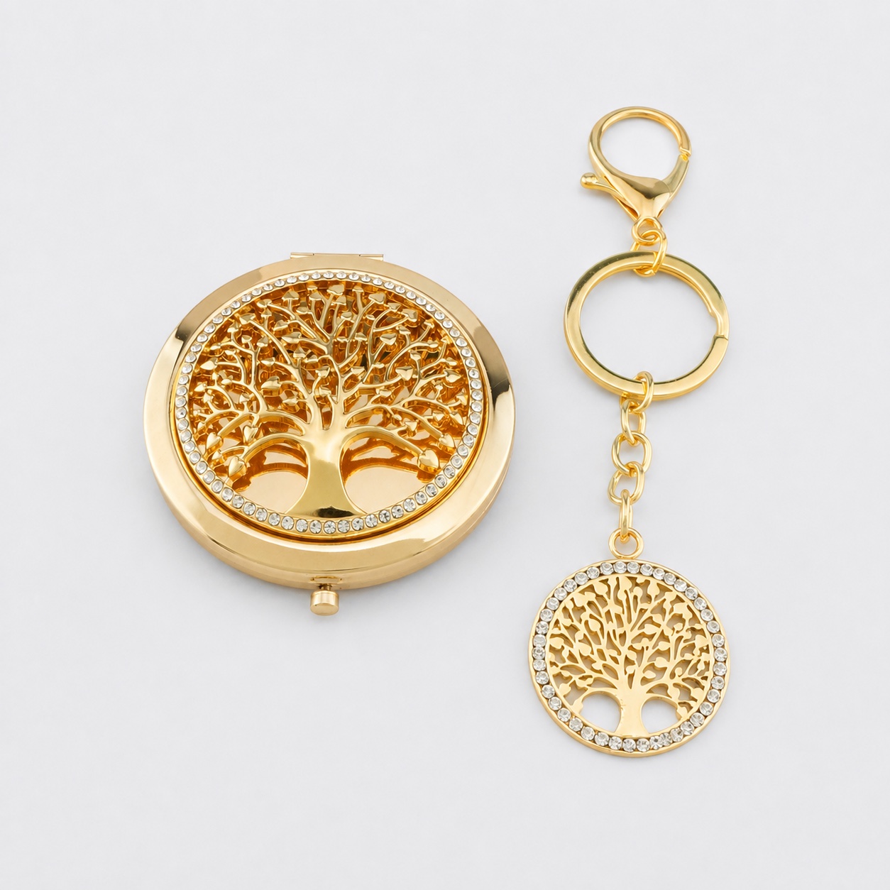 Gold Tree of Life Compact Mirror & Bag Charm Set - view 1