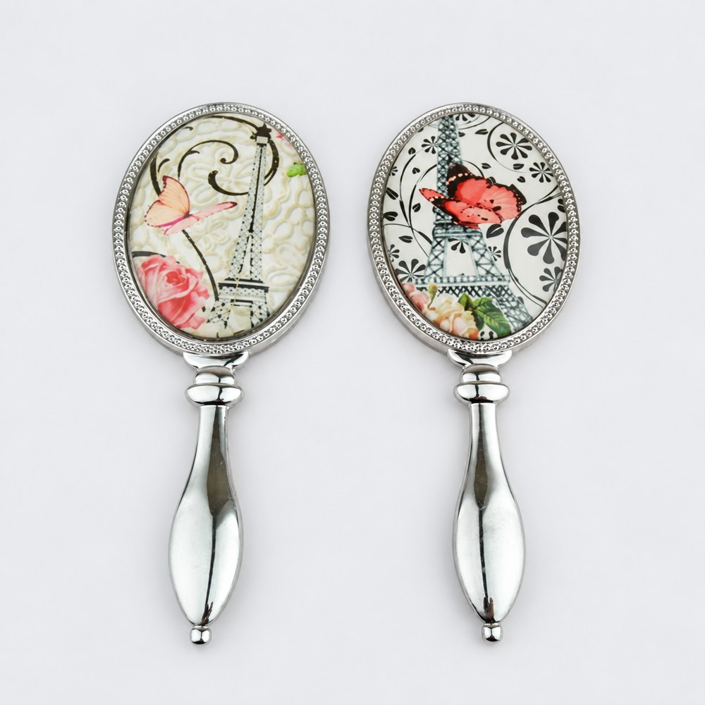 Silver-Tone Printed Oval Metal Hand Mirror - view 6