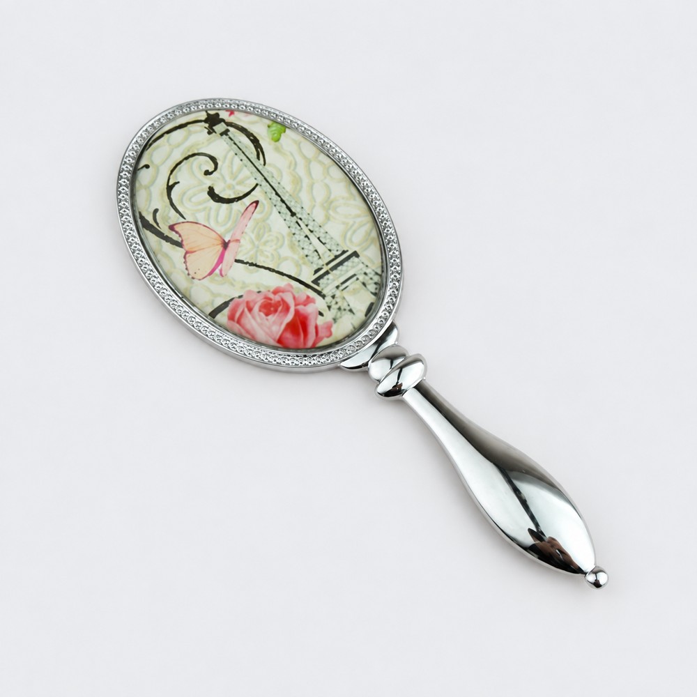 Silver-Tone Printed Oval Metal Hand Mirror - view 2