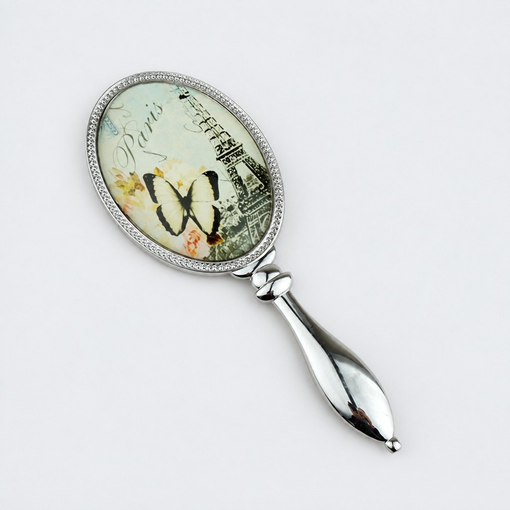 Silver-Tone Printed Oval Metal Hand Mirror - view 4