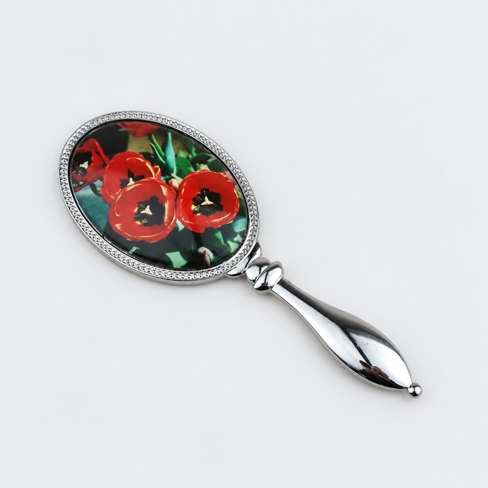 Silver-Tone Printed Oval Metal Hand Mirror - view 3