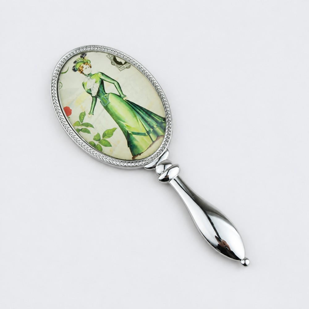 Silver-Tone Printed Oval Metal Hand Mirror - view 5