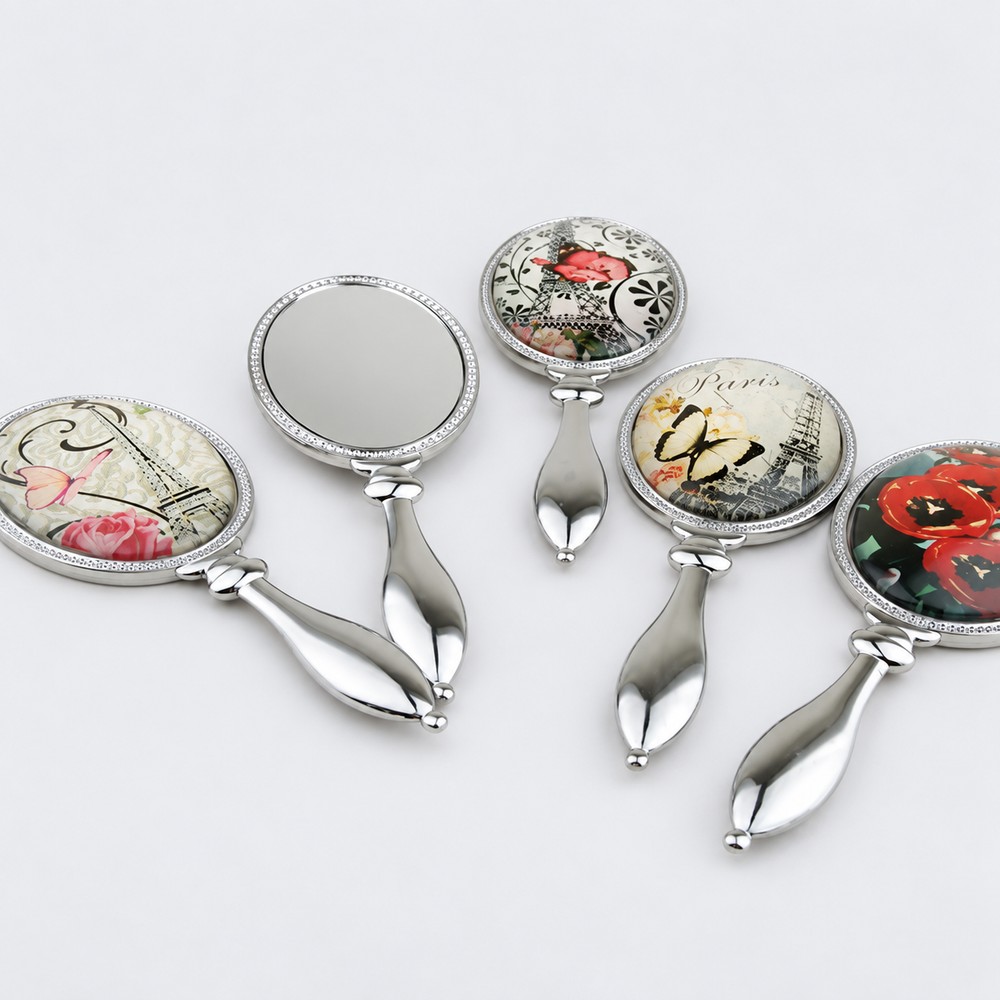 Silver-Tone Printed Oval Metal Hand Mirror - view 8