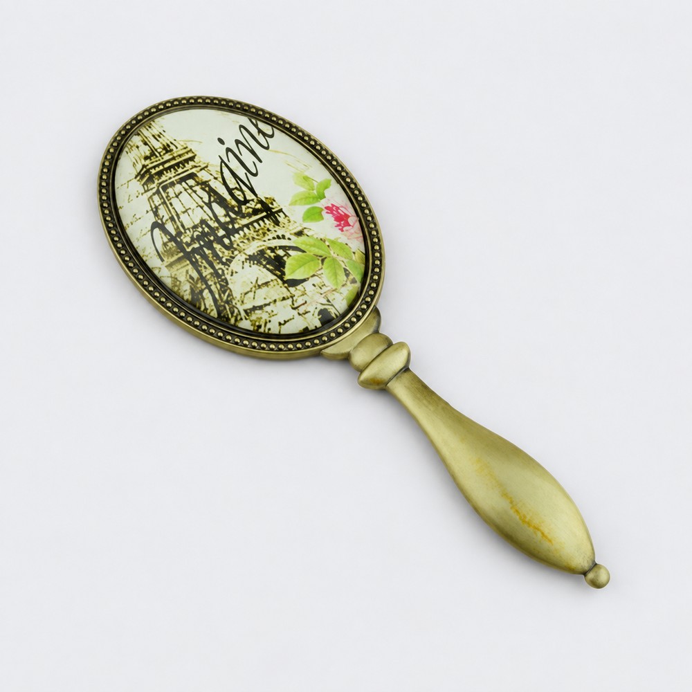 Antique-Finish Printed Oval Metal Hand Mirror - view 3