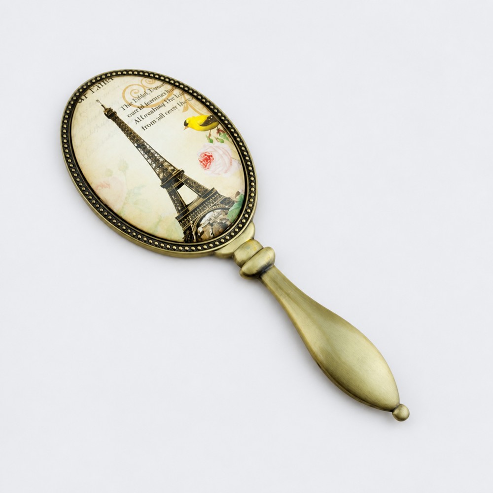 Antique-Finish Printed Oval Metal Hand Mirror - view 4