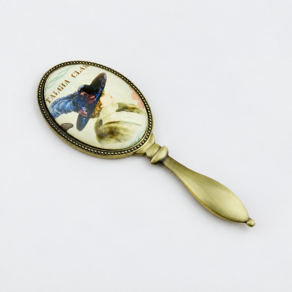 Antique-Finish Printed Oval Metal Hand Mirror - view 2