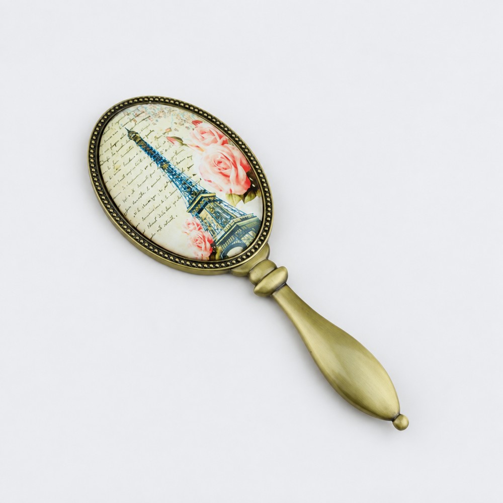 Antique-Finish Printed Oval Metal Hand Mirror - view 6