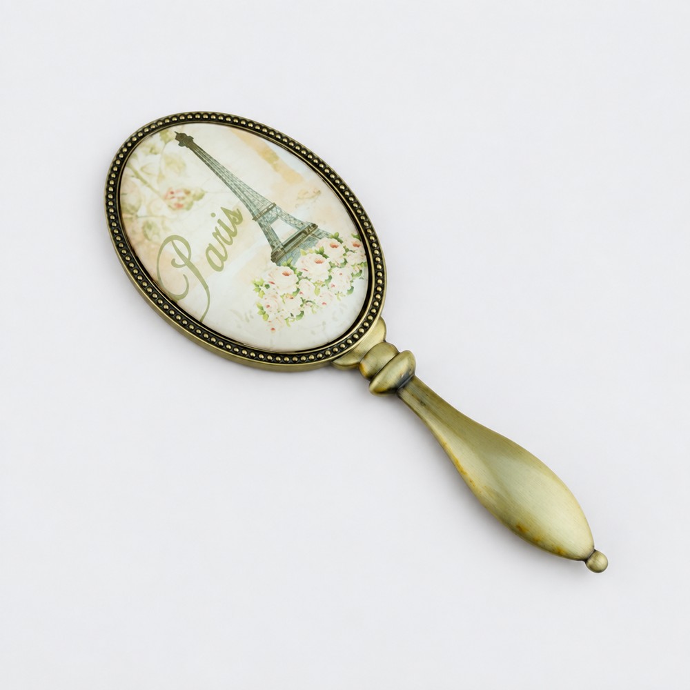 Antique-Finish Printed Oval Metal Hand Mirror - view 5