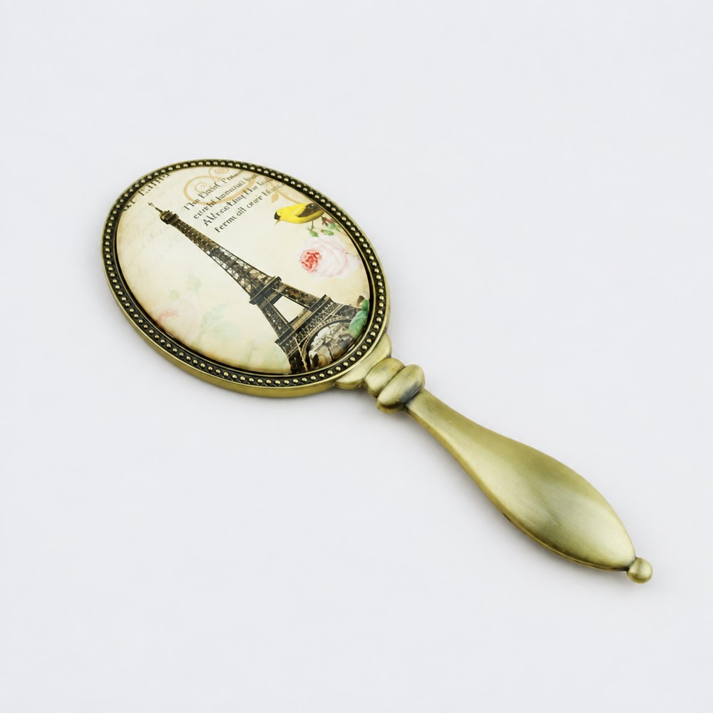 Antique-Finish Printed Oval Metal Hand Mirror - view 7