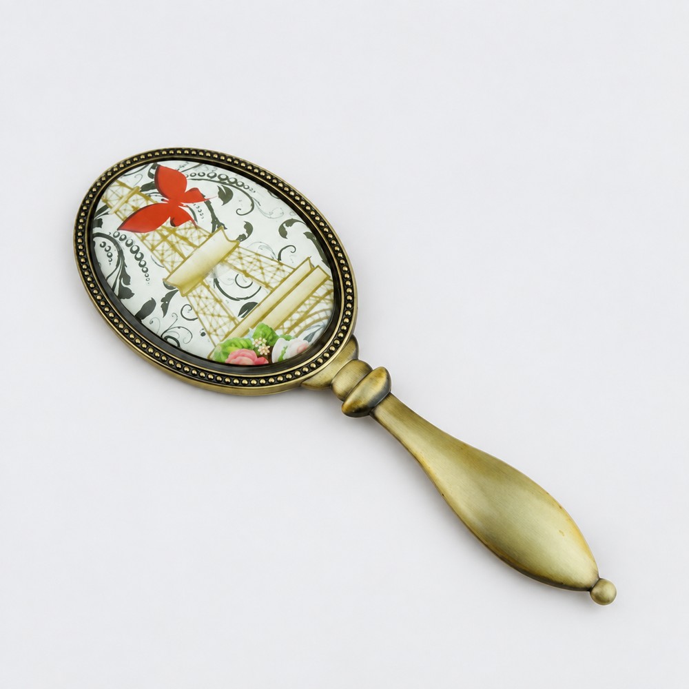 Antique-Finish Printed Oval Metal Hand Mirror - view 8