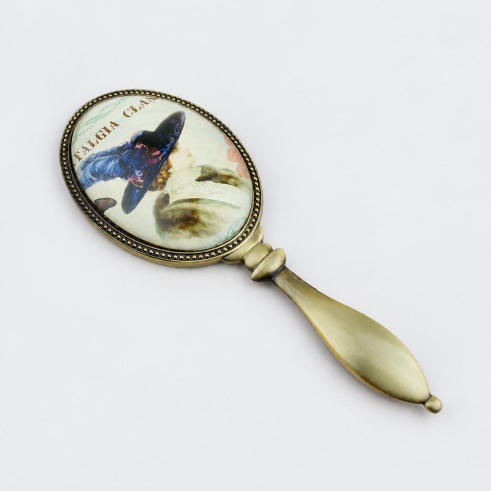 Antique-Finish Printed Oval Metal Hand Mirror - view 9