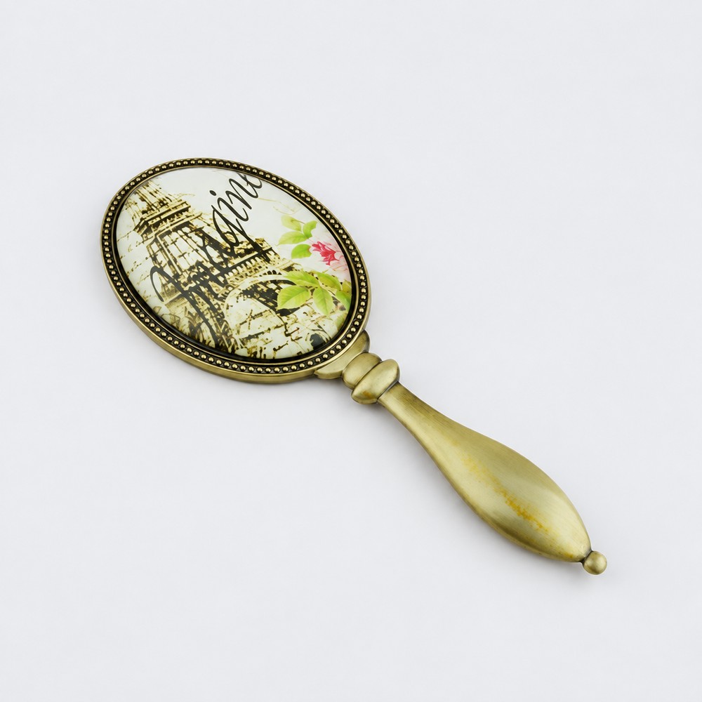 Antique-Finish Printed Oval Metal Hand Mirror - view 10