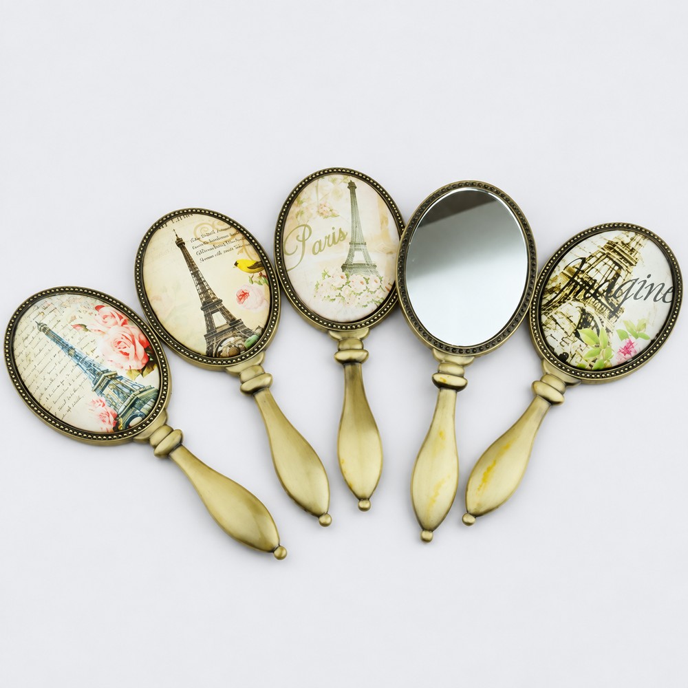 Antique-Finish Printed Oval Metal Hand Mirror - view 11