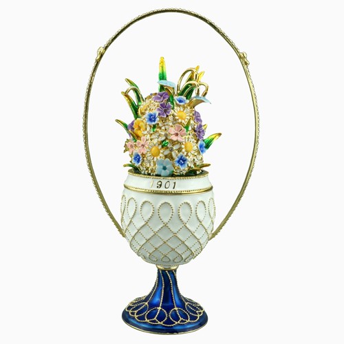 Decorative floral basket surprise egg in a modern botanical style