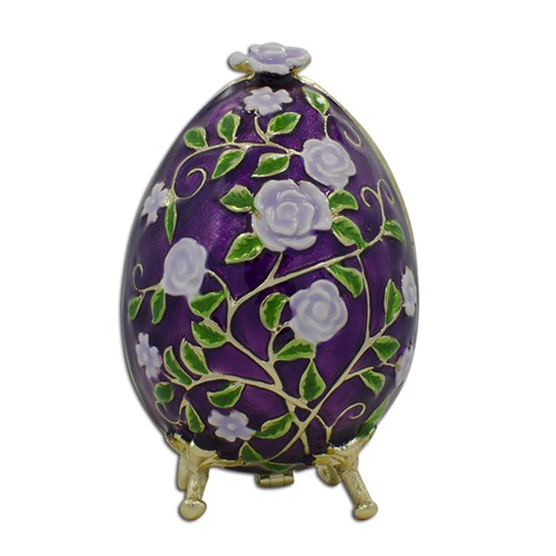 Purple and white rose-vine Easter egg trinket box