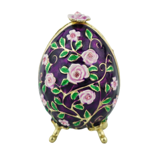 Rose Vine Enamel Floral Egg Trinket Box - view 3