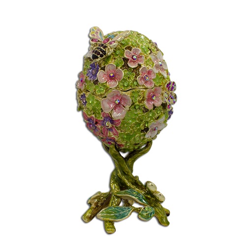 Pink Blossom Butterfly Floral Egg Trinket Box
