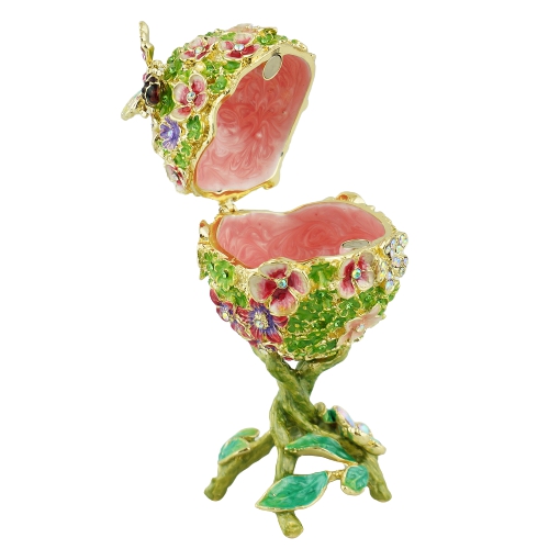 Pink Blossom Butterfly Floral Egg Trinket Box - view 2