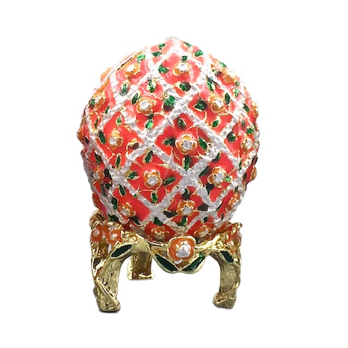 Coral pastel crystal lattice Easter egg trinket box