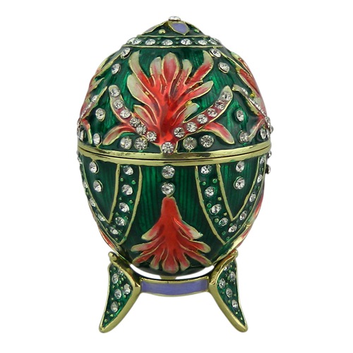 Green decorative leaf-panel crystal egg trinket box