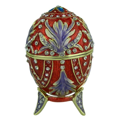Red and purple decorative leaf-panel crystal egg trinket box