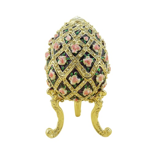 Pink Floral Lattice Crystal Egg Trinket Box