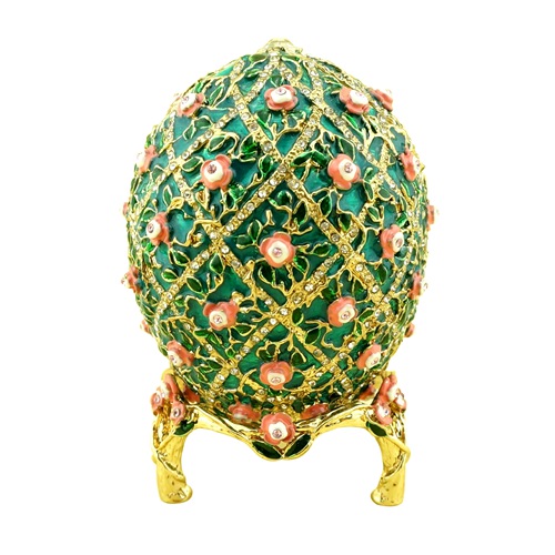 Green Rose Trellis Floral Egg Trinket Box