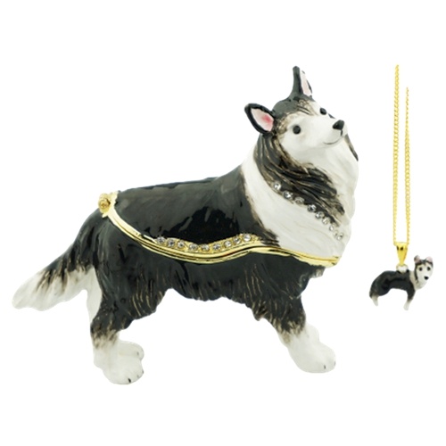 Collie Dog Trinket Box & Necklace Set