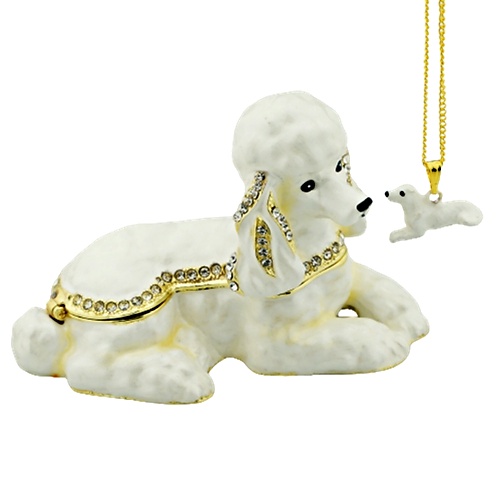 White Poodle Trinket Box & Necklace Set