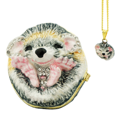 Crystal Happy Hedgehog Trinket Box & Necklace Set