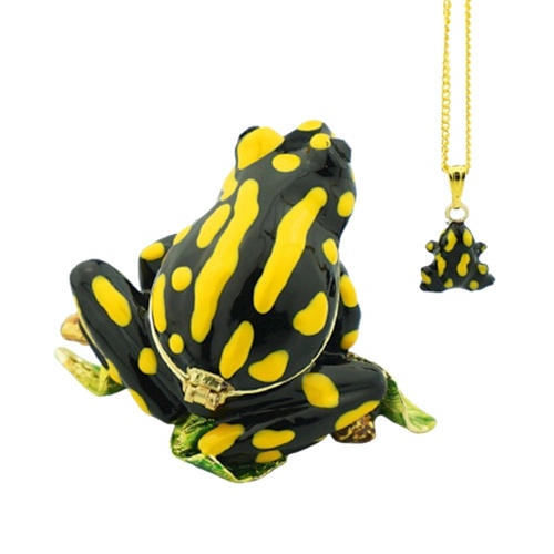 Black & Yellow Frog Trinket Box & Necklace Set