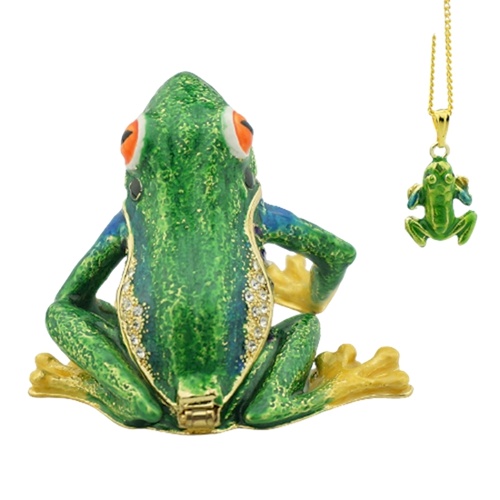 Green Frog Trinket Box & Necklace Set