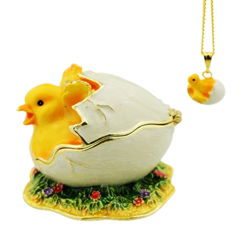 Hatching chick trinket box and necklace set