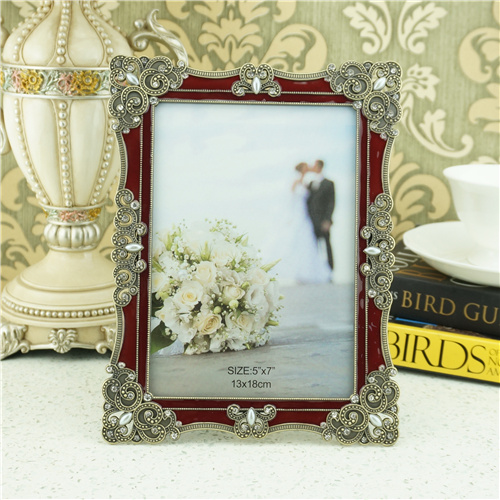 Burgundy Enamel Antique Silver Filigree Photo Frame