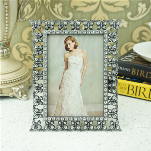 Antique Silver Openwork Marquise Crystal Photo Frame