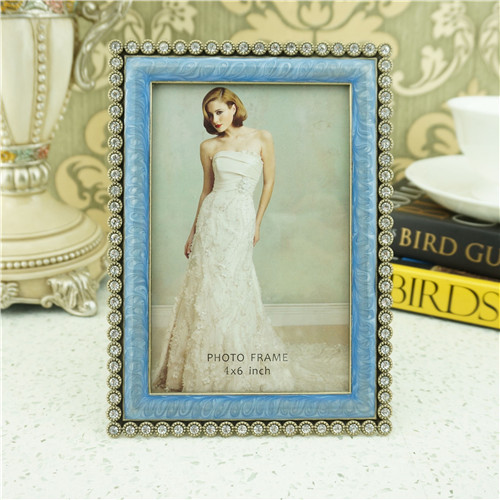 Powder Blue Enamel Crystal Border Photo Frame