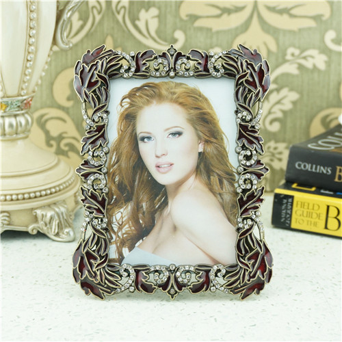 Burgundy Enamel Acanthus Crystal Photo Frame