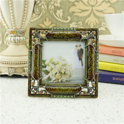 Antique Green Enamel Acanthus Square Photo Frame