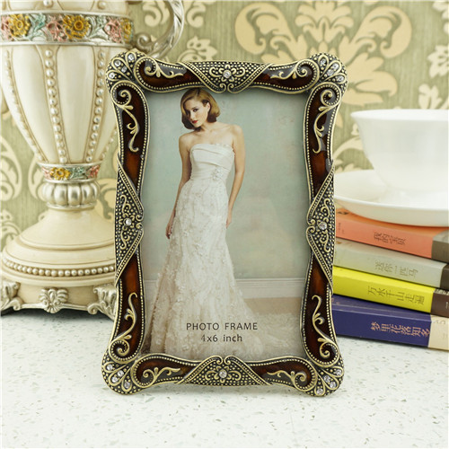 Brown Enamel Gold Filigree Photo Frame