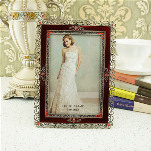 Burgundy Enamel Ruby Crystal Scrollwork Photo Frame