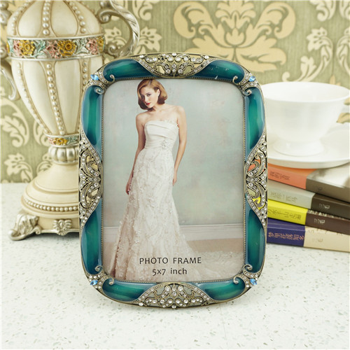 Turquoise Enamel Crystal Leaf Photo Frame