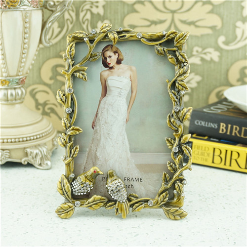Crystal Lovebirds and Vine Vintage Metal Photo Frame